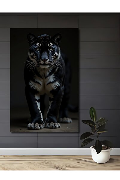 Teona Ahşap Karartılmış Kaplan Sulu Boya Görünümlü Dekoratif Ahşap Ev,Antre,S...