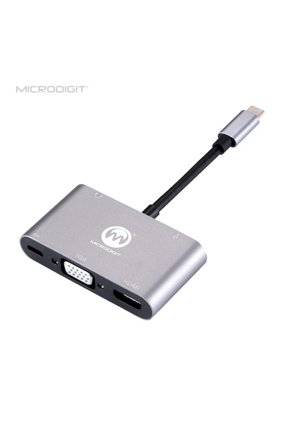 advisor وصلة من تايب سي الى -HDMI-VGA-PD-USB-AUX- مايكرودجيت