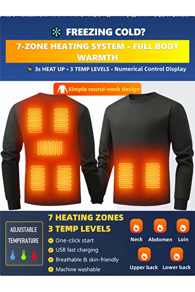 Modaadresiniz 7 noktadan usb ısıtmalı termal kadın erkek unisex sweatshirt