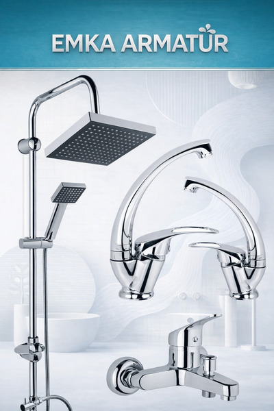 Emka Mutfak Lavabo Banyo Bataryası Çeşmesi Musluğu Robot Duş Sistemi 4 lü set