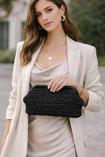 BY AKTEPE STORE Mango Model El Örgüsü Pullu Deri Tabanlı Burslu Clutch Çanta ...