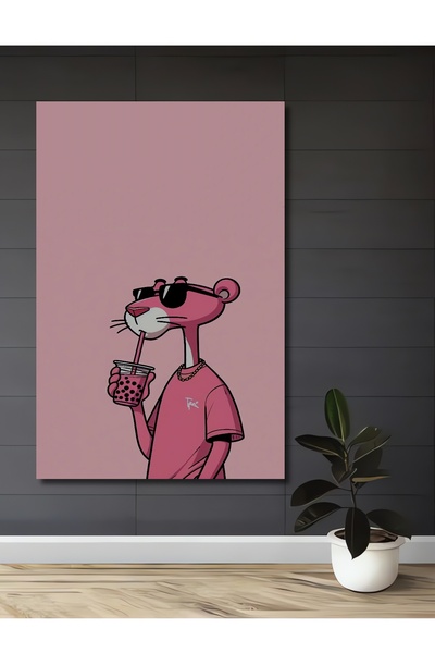 Teona Ahşap Pembe Panter Bubble Tea Keyif Tasarımlı Ahşap Dekoratif Ev,Antre,...