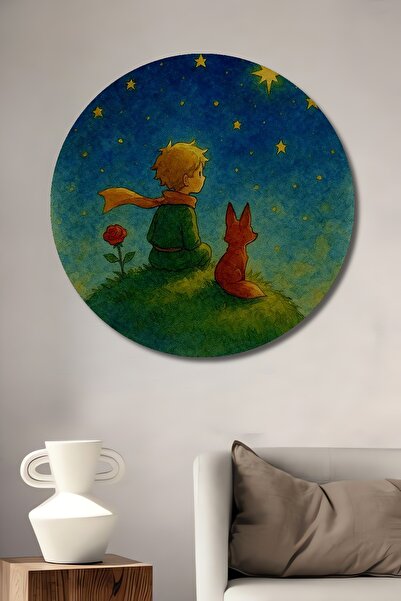 Teona Ahşap Küçük Prens ve Tilki Sulu Boya Görünümlü Ahşap Dekoratif Tablo Yu...