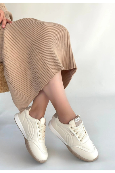 Generic Brand Tawen Beige Leather Lace-Up Sneakers