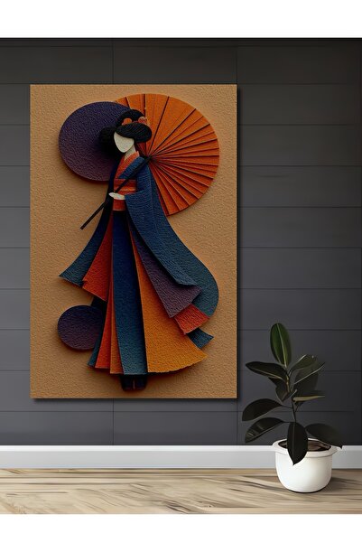 Teona Ahşap Japon Güzeli Geisha Kağıt Rölyef Ev,Antre,Salon,Ofis,Mutfak,Yatak...