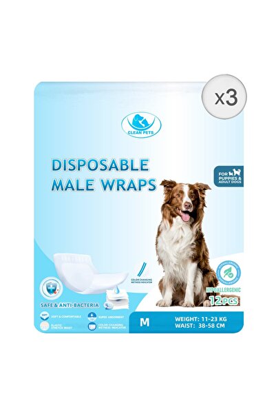 Clean Pets 3 x 12 τεμάχια πάνες για αρσενικούς σκύλους μεσαίου μεγέθους (M, 3...