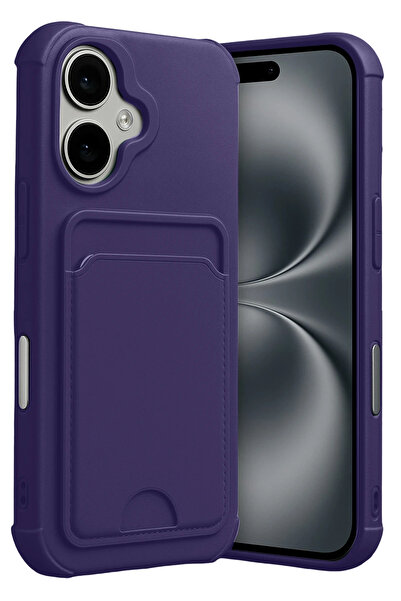 NewFace غطاء سيليكون لهاتف آيفون 17 من آبل مع بطاقة كيلفن - (174737) بنفسجي غامق