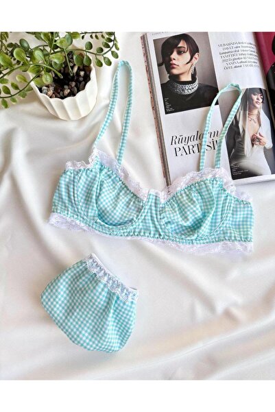 Gece Masalı Kadın Pötikare Dantelli Askılı Bralet Ve Kilot İç Çamaşır Takımı