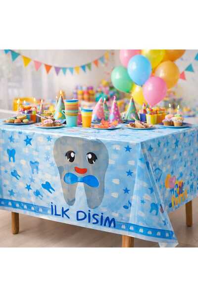 happyevents İlk Dişim Masa Örtüsü turkuaz Desenli – Parti & Diş Buğdayı Masa ...