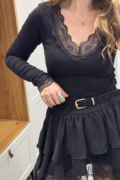 Banu Angay Lace Detailed Blouse Black