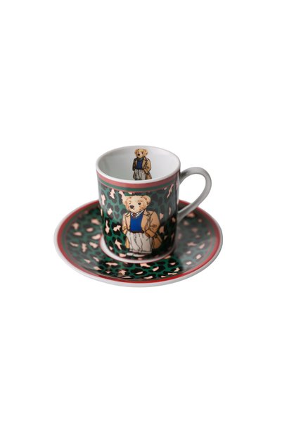 Sivella Leopard Teddy Bear Porcelain 2-Piece Coffee Cup