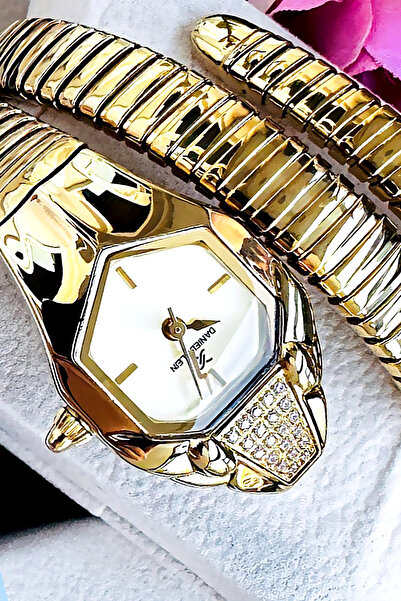 Daniel Klein موديل ساعة على شكل ثعبان - ساعة يد نسائية، سوار فولاذي ذهبي اللون مقاوم للماء - هدية سوار معصم DKBY2054C1