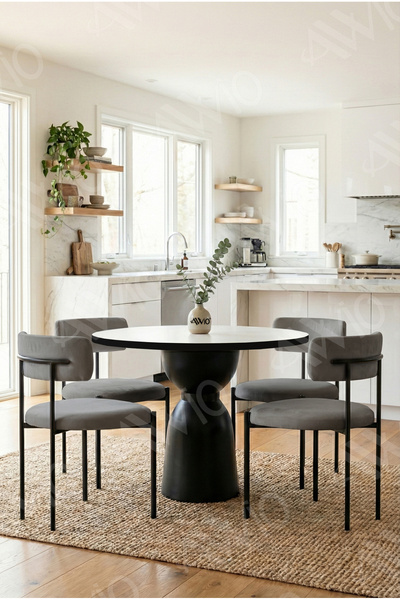 AVVİO Redoro Serisi Vazo Ayak Bohem 4'lü Teddy Sandalye 90x90 Masa Sandalye T...