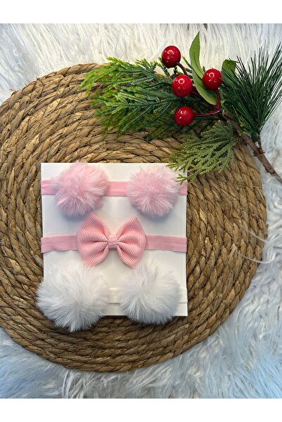 Thalia E-Store مجموعة من 3 قطع من باندانا الأطفال مع بوم بوم وفيونكة