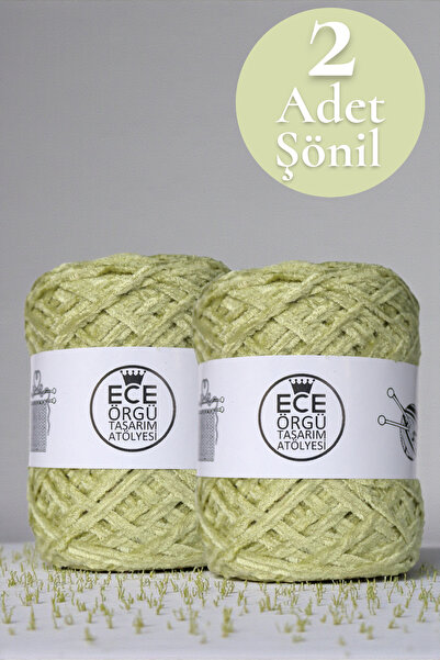 Ece Örgü Tasarım Atölyesi Filiz yeşili, orta kalınlıkta, yassı, kadife örgü ipi (200 gr.)