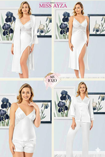 MİSS AYZA İÇTEN GELEN ŞIKLIK Missayza 1020 Silk Satin 6-Piece Long Nightgown ...