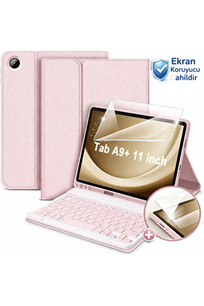 Novatis Samsung Galaxy Tab A9 Plus 11 Bluetooth Klavyeli Kalem Bölmeli Tablet Kılıfı + Ekran Koruyucu Set