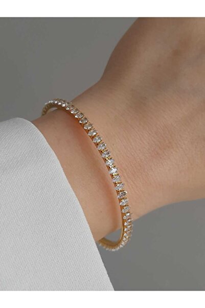 Bubbleatelier Çelik zirkon taş gold kelepçe