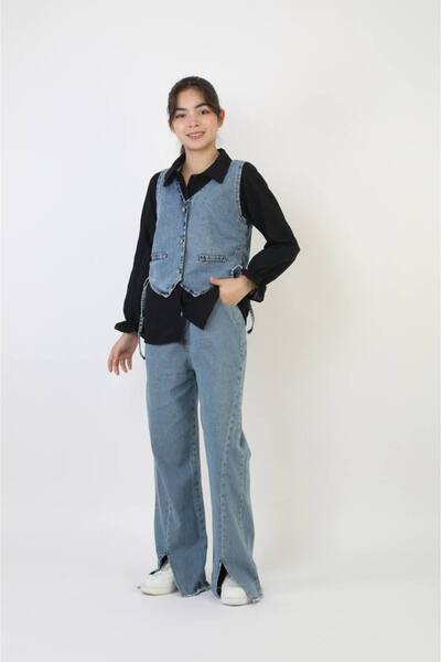 Erzani Kids 3-Piece Denim Set with Linen Shirt and Vest