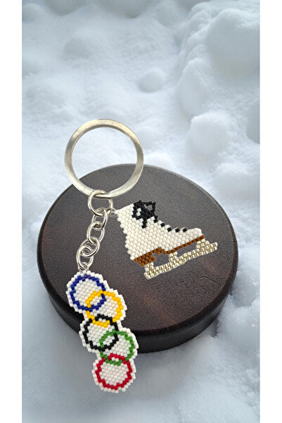 SEARD Miyuki Beads Handmade Olympic Flag and Ice Skating Keychain/Bag Charm 1