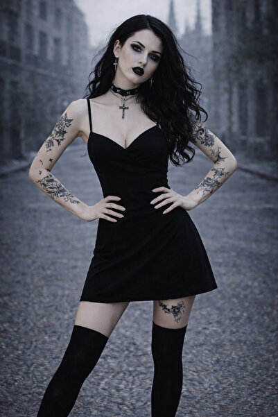 BYEN GİYİM “Kadın Askılı V Yaka Fit Kesim Esnek Kumaş Siyah Mini Günlük Elbise