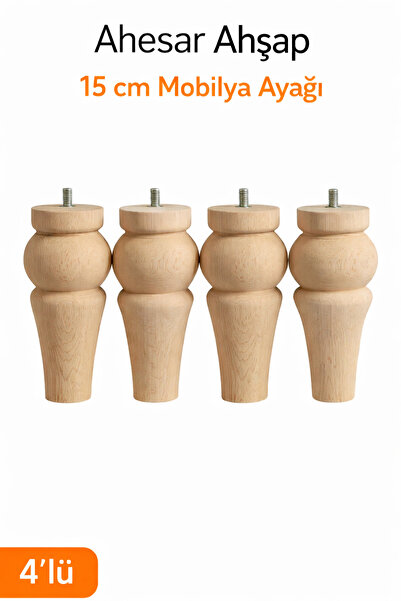 AHESAR TİCARET Ahşap 4 Adet Doğal Ahşap 15 cm ayak Set Mobilya Kanepe Dolap A...