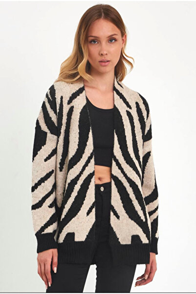 jöns since 1997 Women's Open Front Zebra Pattern Knitwear Cardigan