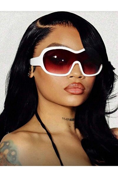 La Saade Neo Cyber Sunglasses-Red Glass Futuristic Large Pinterest Sunglasses ✨