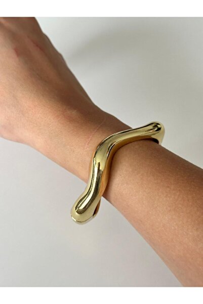Charmist Çelik Üzeri Altın Kaplama Basic Kalın Kelepçe Bileklik