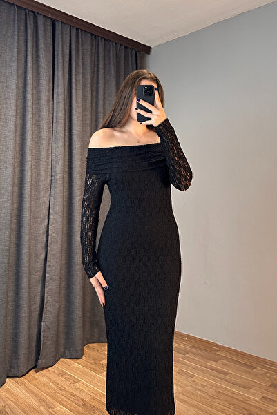 Sorridi Madonna Yaka Dantel Uzun Elbise