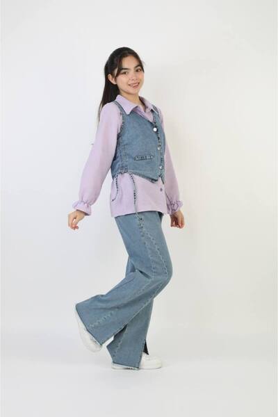 Erzani Kids 3-Piece Denim Set with Linen Shirt and Vest