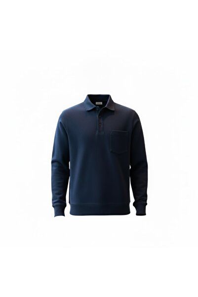 Secura İş Güvenliği Polo Neck Sweatshirt Navy Blue 100% Cotton Left Chest Pocket