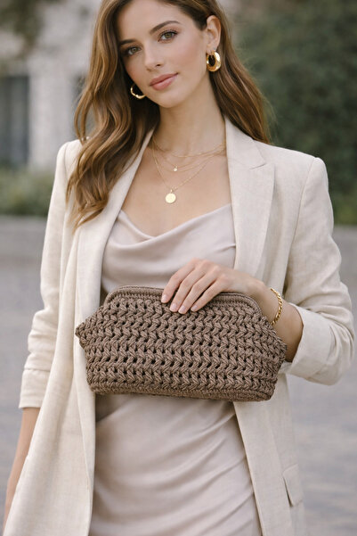 BY AKTEPE STORE Mango Model El Örgüsü Burslu Clutch Çanta Polyester Makrome İ...