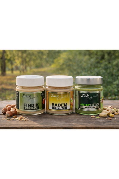 ANTEP FISTIĞI KREMASI 200 GR+FINDIK KREMASI 200 GR. +BADEM KREMASI 200 GR. (3LÜ SET)