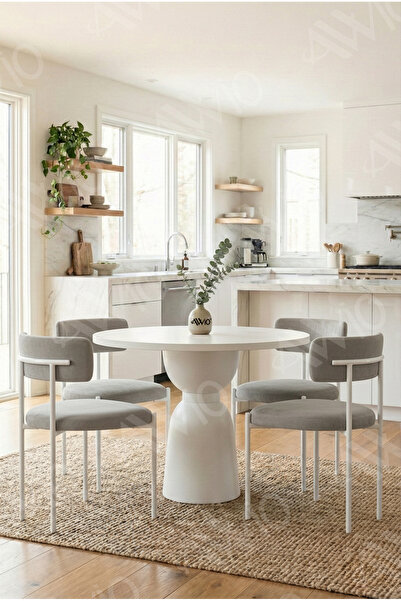 AVVİO Redoro Serisi Vazo Ayak 4'lü Teddy Sandalye 90x90 Masa Sandalye Takımı