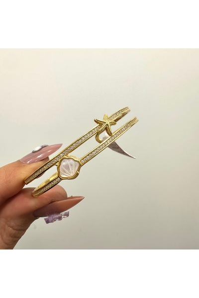GLOW ACCESSORIES BAE سوار فاخر من حجر الزركون على شكل نجم البحر مع مشبك فولاذي