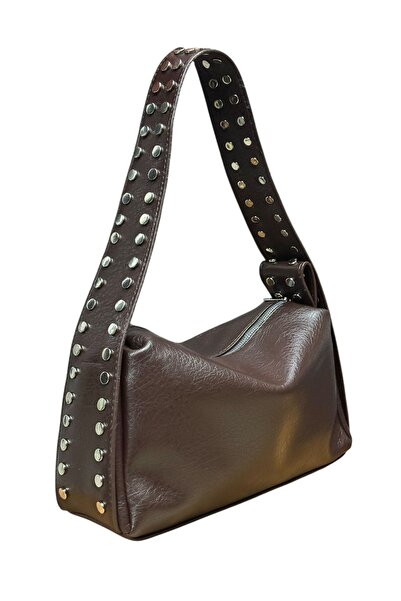 H&D COLLECTİON Kahverengi Zımbalı Tarz Model El ve Omuz Çantası