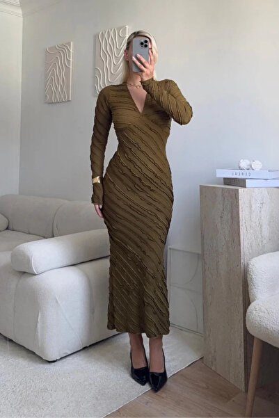 MARTYZ V-Neck Reverse Stitch Long Dress