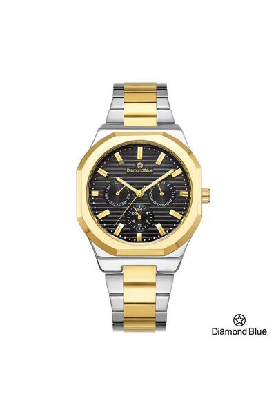 Diamond Blue ساعة دايموند بلو رجالية، سوار فضي وذهبي وصحن أسود، قمة الرقي الك...