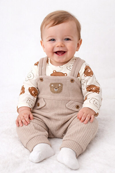 Arin Baby Bear Patterned Baby Boy 3-Piece Romper Set 3-6-9 Months Variations