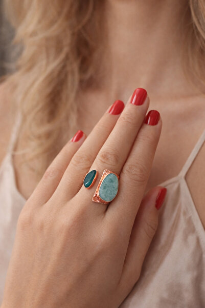 Sevil Gülgün Atelier Bakır Doğal Taş Yüzük: Kuvars, Akik, Oniks, Turkuaz, Flo...
