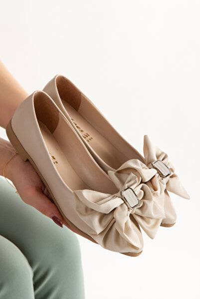 HAYAT SHOES Pantofi cu toc plat pentru femei, cu detaliu de fundă, cu vârf as...