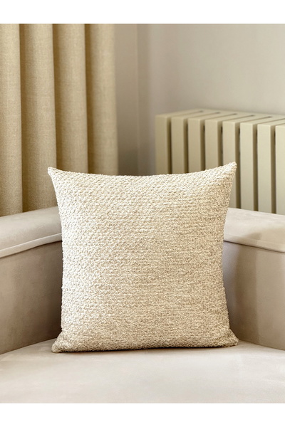 AYSA HOME DECOR Lunea Boucle Beige Single Throw Pillow Cover