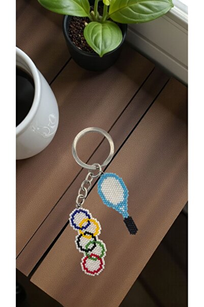SEARD سلسلة مفاتيح/زينة حقيبة مصنوعة يدويًا من خرز ميوكي بتصميم العلم الأولمبي ومضرب التنس 2
