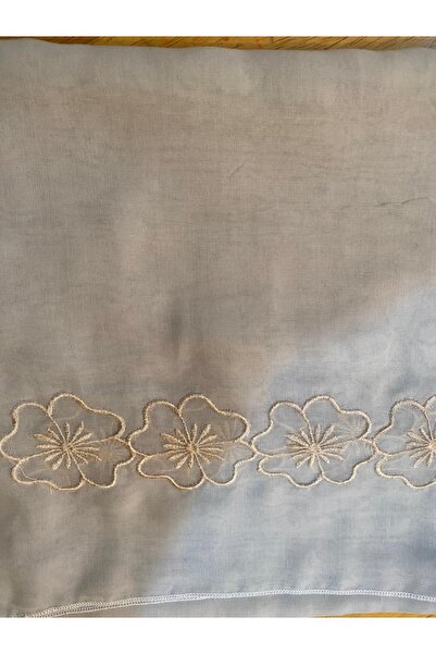 Veil Designer طرحة بوال بقماش ياباني تطريز السعودية يدوي سماوي بتطريز رمادي المقاس : 60 * 190