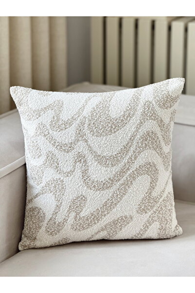 AYSA HOME DECOR Flow Wave Patterned Beige Single Throw Pillow Cover (45 X 45 cm)