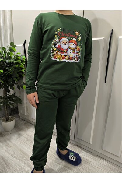 Pidal Giyim Yılbaşı Özel Marry Christmas Baskılı Pamuklu Uzun Kollu Unisex Ço...