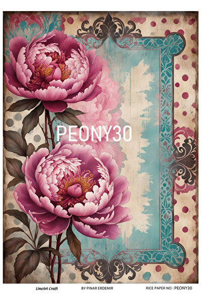 LİNEART Vintage Gül Deseni Pirinç Dekopaj Kağıdı No:PEONY30- 29x42cm