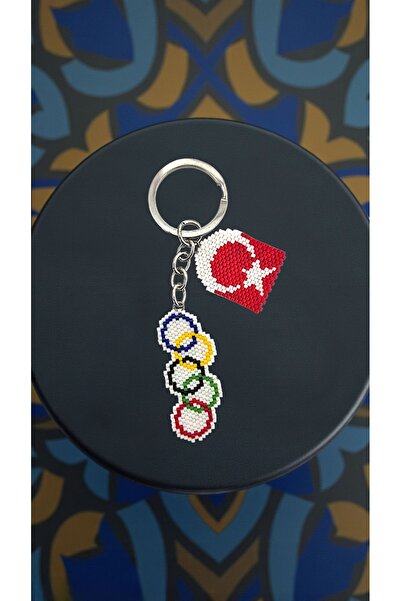 SEARD سلسلة مفاتيح/زينة حقيبة مصنوعة يدويًا من خرز ميوكي تحمل علم الأولمبياد وعلم تركيا 2