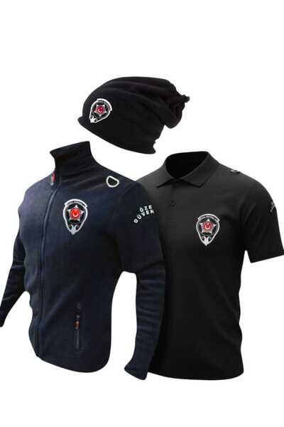 MODANKA Özel Güvenlik Sıcak Kalın Polar. Polo Yaka Kısa Kollu Tişört Ve Bere